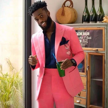 Modni muško odijelo za vjenčanje Pink приталенный muški blazer Poslovne večernja odijela 2 kom. Elegantne haljine za nevjesta na red