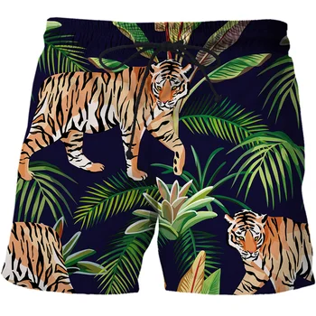 Plaža kratke hlače s uzorkom Tigra i leoparda, Hlače s 3D ispis, Kratke hlače za jedrenje, Ljeto na Havajima, kupaći Kostim, Topljenje, kratke hlače Cool-Ice