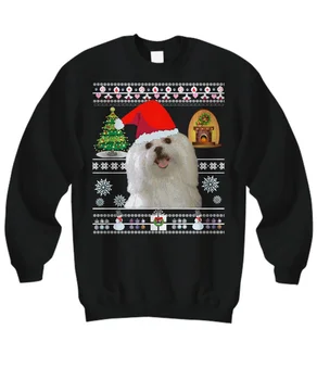 Malteška pas, Ružna Božićni pulover Božićni poklon veste za ljubitelje pasa, nova vanjska odjeća od 100% pamuka zgodan casual odjeća unisex