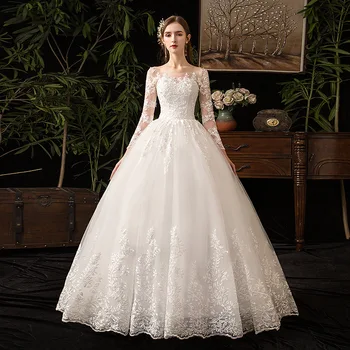 Elegantan čipkan vjenčanicu sa dugim rukavima 2024 Modni Vestido De Noiva, novi službeni vjenčanica loptu haljina za žene