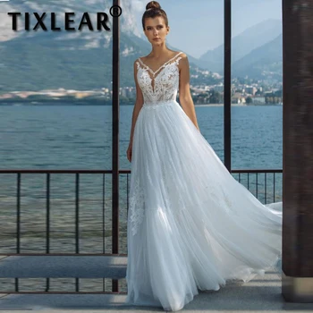 Vjenčanica TIXLEAR Vestidos De Novia S V-izrez, Čipka cvjetne čipke Oblog S Lukom, vjenčanicu Princeze-Sirena na Zakopčane 2023 godine