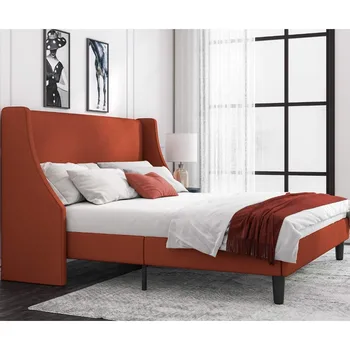 Okvir kreveta, okvir kreveta-platforme s mekim uzglavljem, naslon za leđa-krilo, drveni stup, podloga za madrac, vrlo veliki okvir kreveta
