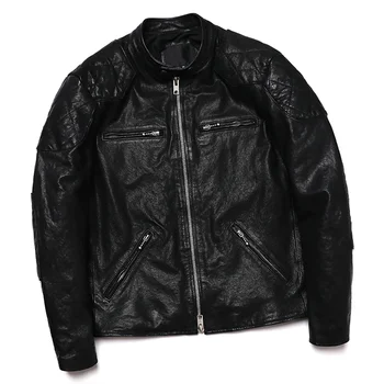 Nova мотоциклетная vintage jakna crna kožuh, gospodo biciklistički kaput, od 100% prirodne kože, muška odjeća облегающая