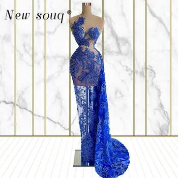 Večernje haljine Sirena s plavim cvijećem 2023, moderan duga večernja haljina bez rukava, seksi haljine za djevojčice na prom