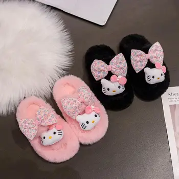 Kawaii Dječji pliš papuče s likovima iz Anime crtića Y2K Hellokitty Zimske tople kućne papuče za pod, cipele princeza na ulici, darove za djevojčice
