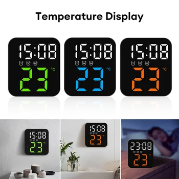 Digitalni Alarm sat Zidni Sat Prikaz Datuma, Vremena, Temperature Upravljanje Zvukom sat za Alarm Bez smetnji Podesivi Sat za Spavaće sobe