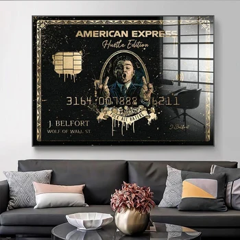 American Express, Vuk s Wall streeta, klasični grafiti, plakat filma, print na platnu, slika financijski magnat, dekoracija zidova kuće