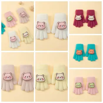 Krznene rukavice s медвежонком, slatka čvrste rukavice s cartoonish uzorkom u korejskom stilu, od samta lutka na cijeli prst, pletene rukavice za djevojčice