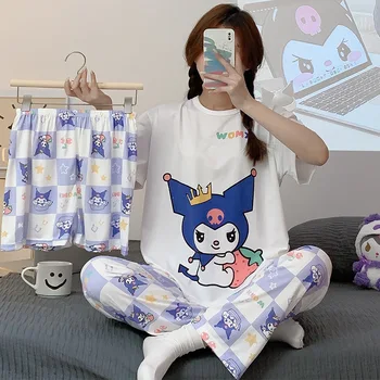 3pcs Crtani Куроми Pidžama Kawaii Cinnamoroll Sanrios Anime Crtani film Pochacco Ženska Ljetna Prozračna Kućna Odjeća spavaćica Odijelo