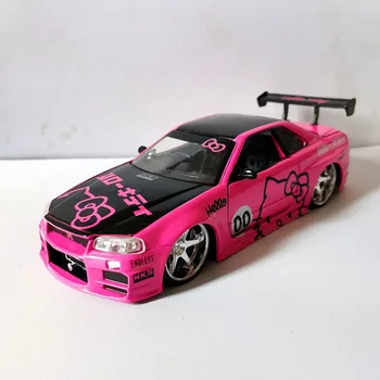 Baci pod pritiskom od legura 1:24 Pink 2002 Skyline GTR R34 Model automobila Klasična kolekcija za odrasle, ukras za prikazivanje, poklon-suvenir