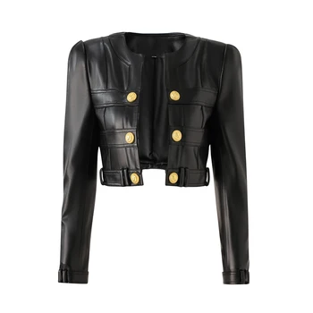 Nova jesensko-proljetni modni jakna od umjetne kože u мотоциклетном stilu, lijepa ženska Kratka pokrivač Otvoreni ulični modni jakna visoke kvalitete