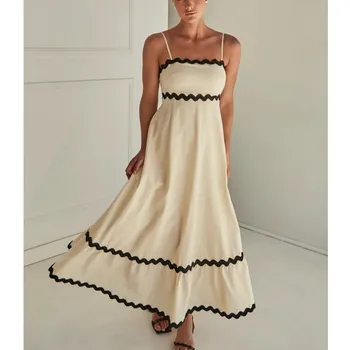 Ljetna haljina Nova monotone seksualno bilo koji otvoreni položaj haljinu s velikim свингами, trendy ženske duge haljine u stilu patchwork kontrastne boje s otvorenim leđima