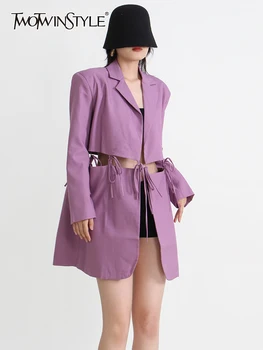 TWOTWINSTYLE, ženske blazers čipka-up u patchwork stilu, s odbačenost ovratnik, dugi rukav, casual temperamentna blazer, ženska modna odjeća