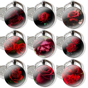 HD Crvena ruža je Cvijet Stakleni кабошон privjesak Privjesak Auto privjeske za ključeve ručni rad