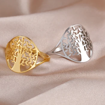 Prsten sa stabla Života za žene, Novi Amulet od nehrđajućeg čelika Zlatne boje Nakit Pokloni za godišnjicu za prijatelje Prsten na Veliko