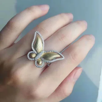 Zlatni vjenčani prsten u stilu leptir za žene sa sjajnim kristalima, žene romantične vjenčanje dekoracije za angažman prsten princeza