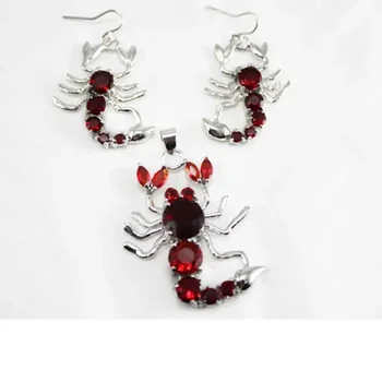 Jedinstveni naušnice s crvenim crystal u obliku Škorpiona, Lanac i ogrlicu, ženski nakit skup