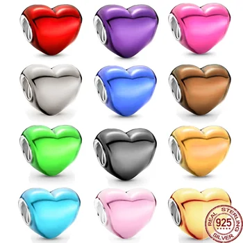 Nove Akvizicije Metalne Serije Srce 925 Sterling Srebra Ružičasta Ljubičasta Zelena Srce Šarm Zrna Fit Originalni Pandora Narukvica