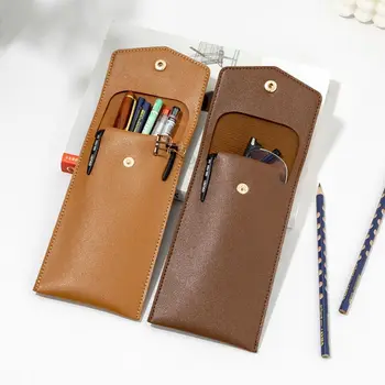 Torba za olovke od umjetne kože, visokokvalitetna gumb, torbica za olovke velikog kapaciteta, torbica za olovke za poslovna putovanja