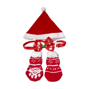 Božićne čarape za pse s toplim remenom, đonovi koji, kravata za psa, Mačka šešir, Моющийся zaštitnik za noge, cipele, pribor, poklon za kućne ljubimce na Božić