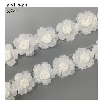 24шт Dvostruke Latice, vez od Organza, 3D Нашивка u obliku cvijeta od perli, cvjetne čipke završiti, Oblog za vjenčanica 