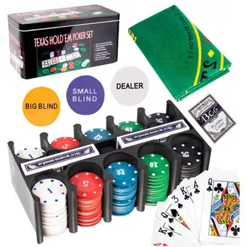 200 kom. Set čipova Texas poker, stručni skup čipova za europske poker casino, igraće karte od tkanine za kockanje na putovanjima