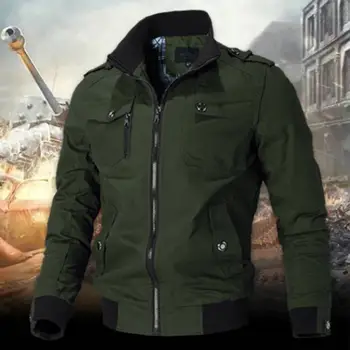 Jesensko-zimska muška jakna sa стоячим ovratnikom i dugim rukavima, mnogo džepova, nalik na rub, bar na munje, Ветровка, jakna, kaput