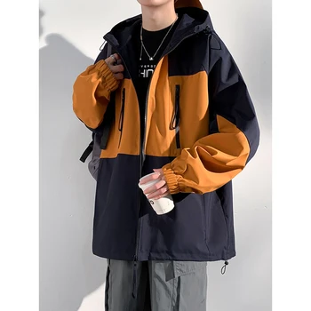 2023 Jesenski jakna, ветровка, gospodo ветрозащитные kaput u stilu hip-hop s ekranom u boji blok, jakne s kapuljačom, muška odjeća