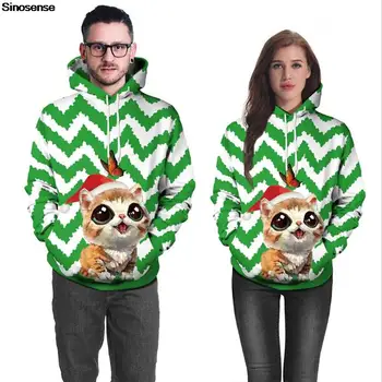 Muškarci, Žene, Smiješno Mačka, ružna Božićni pulover, novost sa 3D ispis, Božićne skakači, majice, puloveri Unisex, puloveri za stranke, veste, veste
