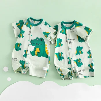 Ljetna odjeća za novorođenčad, Kombinezon za dječake i djevojčice od 100% pamuka s uzorkom Dinosaura, Kombinezon kratkih rukava, Dječji kombinezon, Пижама, odjeća