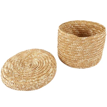 4X Pruća od pšenične slame košarica za pohranu, inovativna u košaricu, košarica s prave smeđe uređene su u rustikalnom stilu (prosjek)