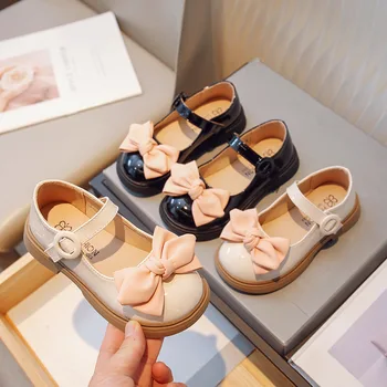 2023 godine Nova kožne cipele za djevojčice, đonovi dječje cipele s okruglim vrhom, dječje casual cipele i moda s lukom, izravna dostava, kuka i spojnica u Korejskom stilu