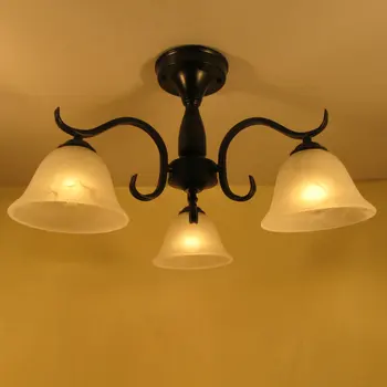 Kratak Opis Klasični Iron stropna svjetiljka sa staklenim hlad na 3 glave, stropni lampa za blagovaonice, dnevnog boravka, Topla rasprodaja staklene željeznog rasvjete