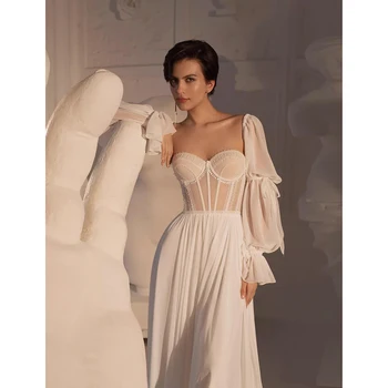 Novi осеннее bijelo smještaj haljina od plutajuće pređe s dugim rukavima 2023, elegantna Duga haljina vjenčanje vile