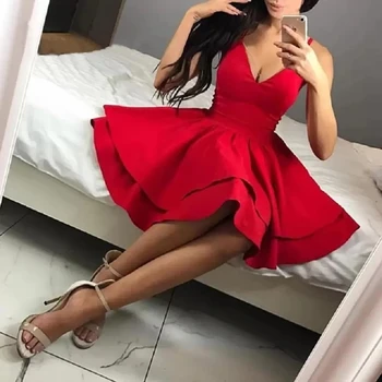 ANGELSBRIDEP Crvene haljine za susret maturanata V-izrez Vestidos De Festa Jednostavan dizajn Saten haljina za prom Pepeljuga