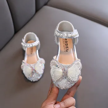 Ljetne sandale za djevojčice, trendy cipele princeza s biseri, kristali i lukom, Dječje Sandale ravnim cipelama, Dance cipele H130