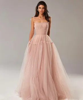 Berba ružičaste haljine na tanke trake za prom, трапециевидное bretela haljina od tila, duga do poda, večernje haljine za žene