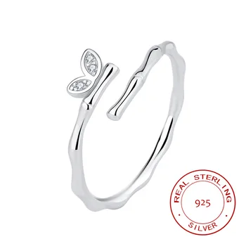 Novi prsten od 925 sterling srebra za žene, jednostavno nepravilan rad prsten s бамбуковым luk, modni otvaranje Podesiva nakit, poklon prijateljicama