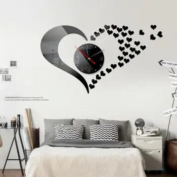 Zidni sat s brojevima u 3D obliku srca, glupi zvuk, moderan dizajn, Kvarcni satovi na svojim rukama, Digital home dekor za dnevni boravak, Ured naljepnice za sati