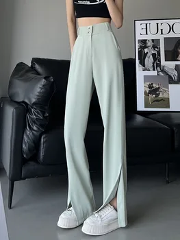 ZHISILAO Nove Ravne hlače s prorezom od ledenog svilene, ženske svakodnevne Slobodne hlače s visokim strukom, izdužena Hlače Mujer, proljeće-ljeto 2023 godine