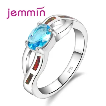 Slatka prsten s plavim vatrenom опалом u ovalnom stila za žene i muškarce, prsten od 925 sterling srebra, svadbene dekoracije za stranke