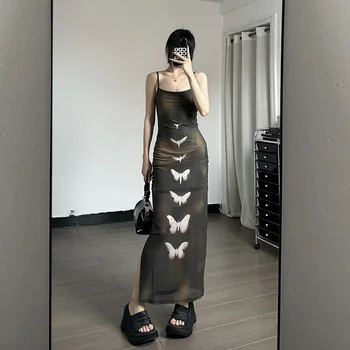 Lygens Donje Maksi haljina-kombinacija sa po cijeloj površini Leptir, svakodnevne casual odjeća za ljetni odmor, Vanjska odjeća za dobar provod, Klub odjeća Y2K