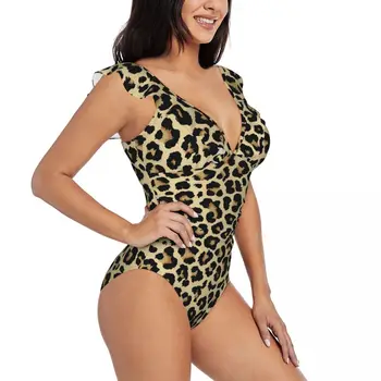 Kupaći kostimi Ženski Jednodijelni kupaći kostim sa леопардовым uzorkom Ženske su bikini Push-up Монокини Seksi kupaći kostim s рюшами