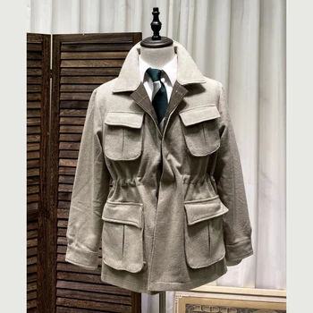 Muška jakna safari s uzorkom ribom kosti, toplo gornje strane, Taktičko kaput, Lovački odjeća, muška casual odjeće u retro stilu, odijelo Caza