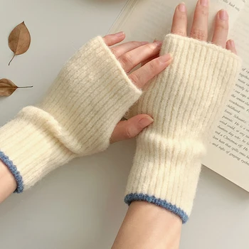 1 par mekih rukavice bez prstiju za žene, čvrste rukavice za zaslon osjetljiv na dodir tople pletene rukavice na полпальца, rukavice za ruke