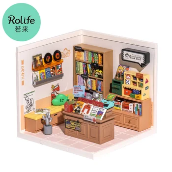 Set za izgradnju plastičnog kuće Rolife, mini-kuća lutaka, Fascinantan Knjižara, Minijaturna kuća 