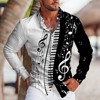 Havajske Košulje za E-vlasti, Glazbene Majice s 3D Ispis, Gospodo Modni Majice, Ljeto Plaža Bluza, Kubanski Majice S lapels, Muška odjeća
